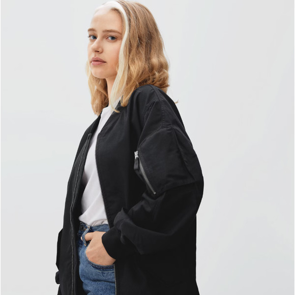 Everlane Womens Cotton Bomber Jacket Small Black NWT - Picture 3 of 10